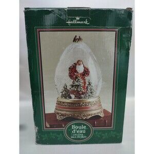 Hallmark Father Christmas 9" Musical Egg Snow Globe Water Globe Deck the Halls
